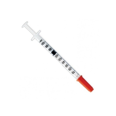 Siringa colorata sterile medica eliminabile dell'insulina con il cappuccio e l'ago arancio